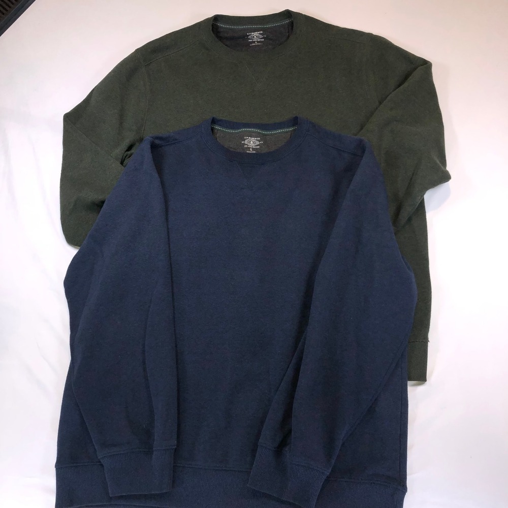 Lot of 2 GH Bass & Co Mens Crewneck Sweatshirts Large Blue Green Pullover Fleece